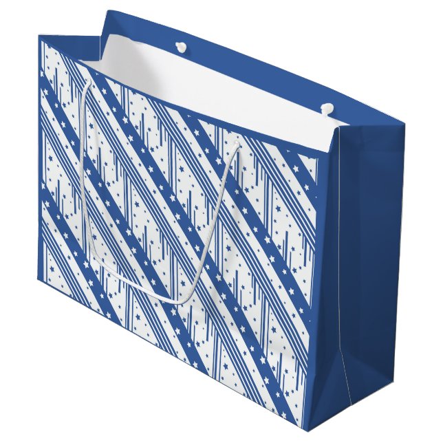 Abstract blue and white large gift bag (Front Angled)