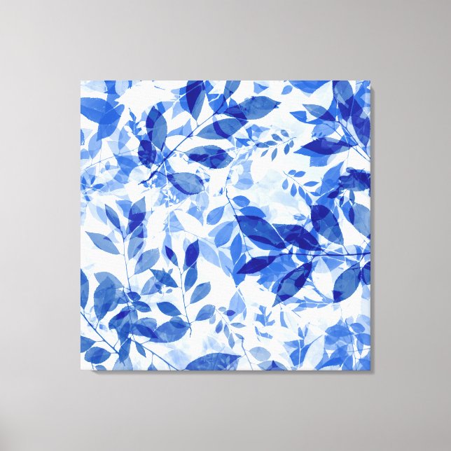Abstract Blue and White Leaves Canvas Print (Front)