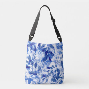 Abstract Blue and White Leaves Crossbody Bag