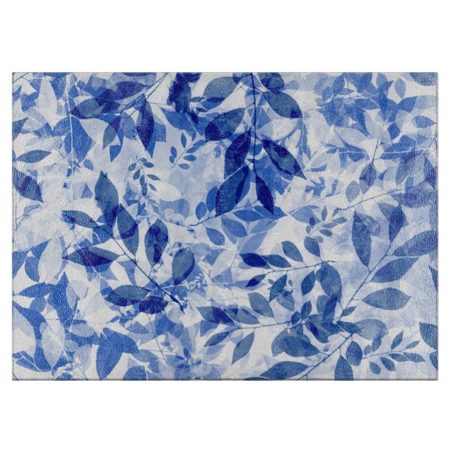 Abstract Blue and White Leaves Cutting Board (Front)