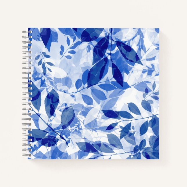 Abstract Blue and White Leaves Notebook (Front)
