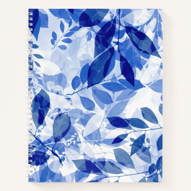 Abstract Blue and White Leaves Notebook (Front)