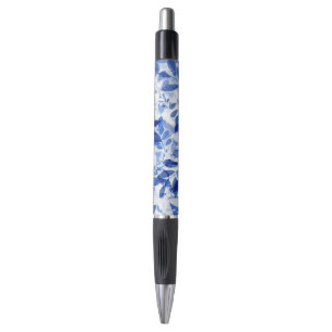 Abstract Blue and White Leaves Pen