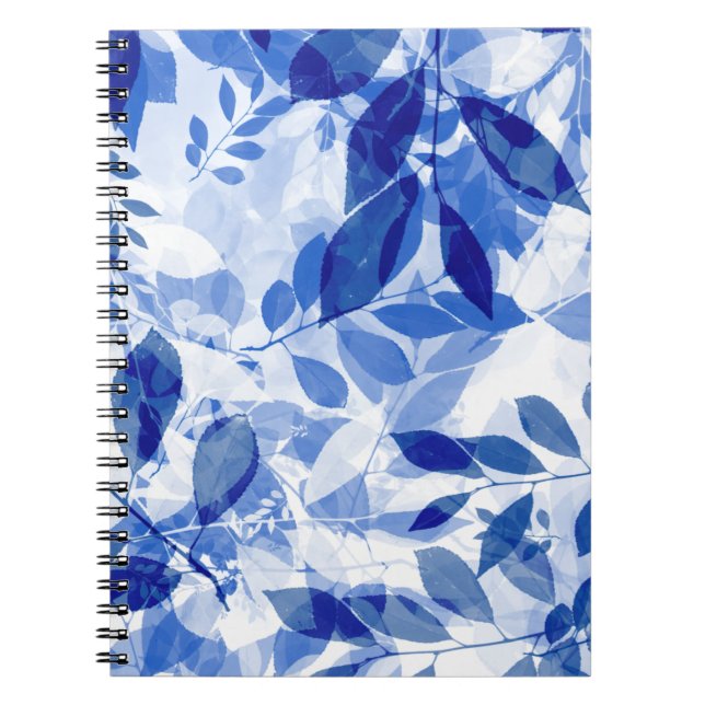 Abstract Blue and White Leaves Photo Notebook (Front)