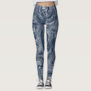 Abstract Blue and White Swirl Pattern Leggings