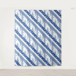 Abstract blue and white tapestry