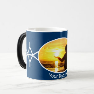 Abstract blue and white with photo and text! magic mug
