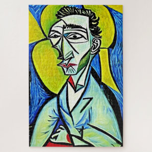 Abstract Blue and Yellow Art Man Portrait Jigsaw Puzzle