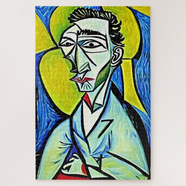 Abstract Blue and Yellow Art Man Portrait Jigsaw Puzzle (Vertical)