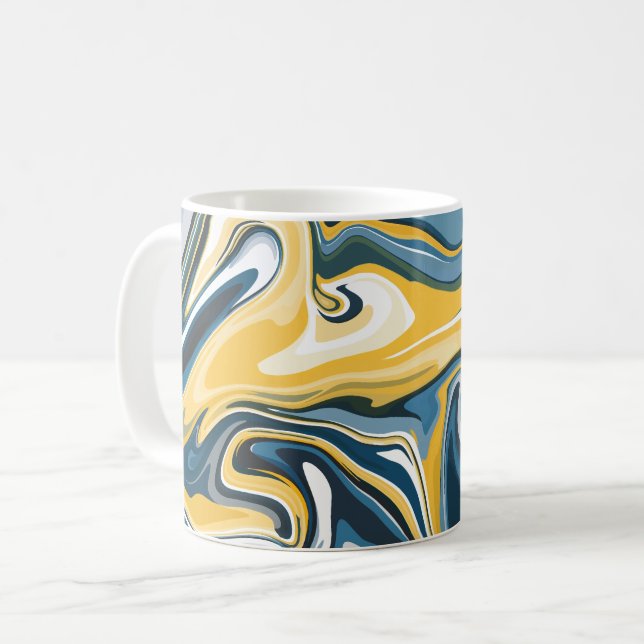 Abstract Blue and Yellow Flowing Pattern  Coffee Mug (Front Left)