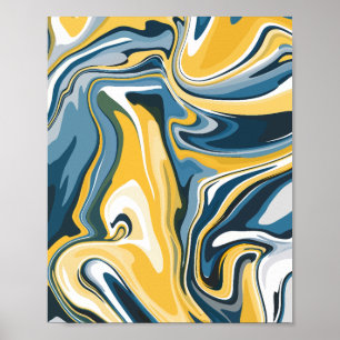 Abstract Blue and Yellow Flowing Pattern Poster