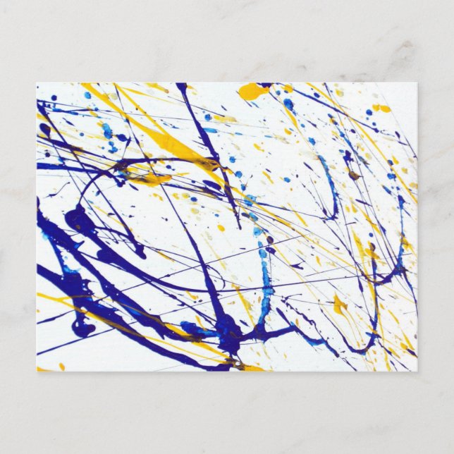 Abstract Blue and Yellow Paint Splatter Postcard (Front)