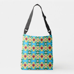 Abstract Blue and Yellow Pattern with Hearts Crossbody Bag