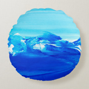 Abstract blue art painting background. Modern art. Round Pillow