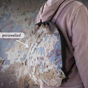 Abstract blue & beige (cracked wall) drawstring bag