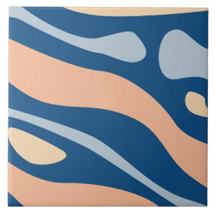 Abstract Blue Beige Peach Wavy Liquid Pattern Tile