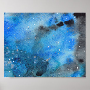Abstract Blue Black Watercolor Fine Art Poster