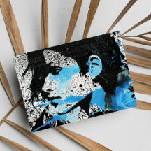 Abstract  Blue Black White Girl Watercolor Art