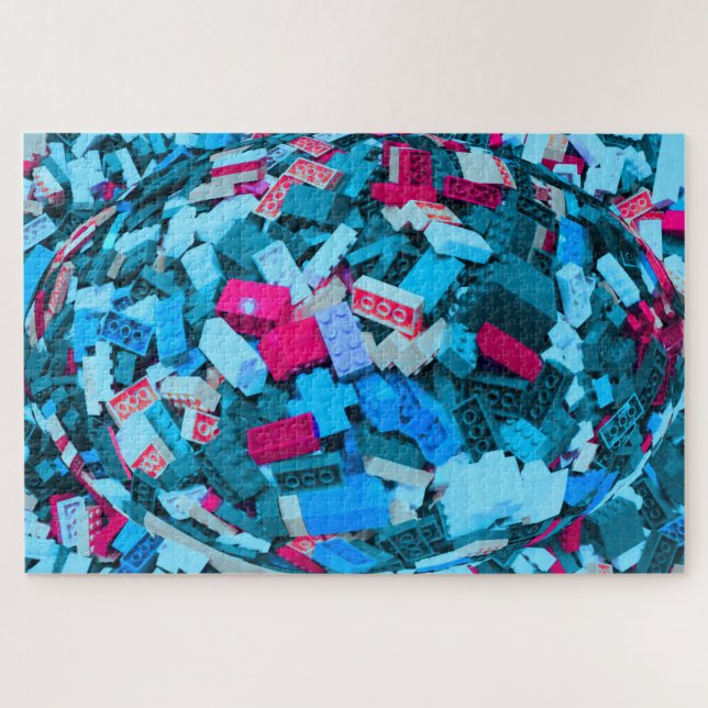 Abstract Blue Blocks Red Accent Challenging Jigsaw Puzzle (Horizontal)