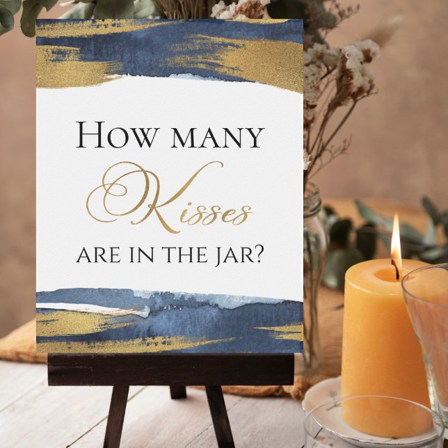 Abstract Blue Bridal Shower How Many Kisses Sign (Creator Uploaded)