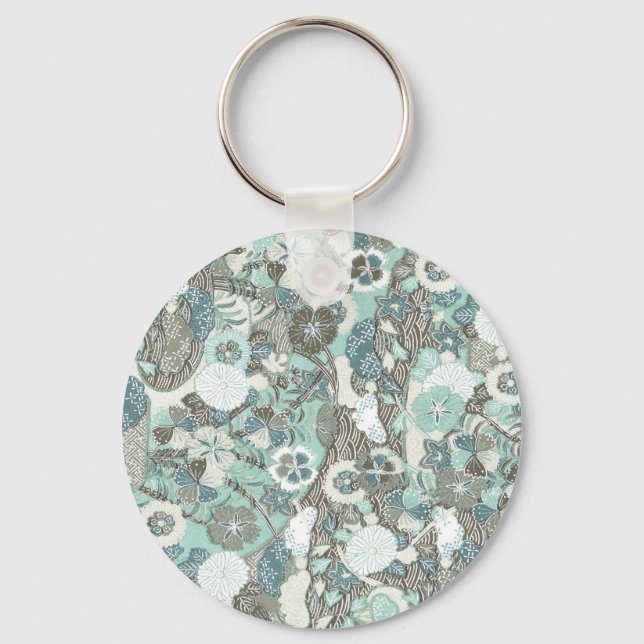 Abstract Blue Brown Flowers Keychain (Front)