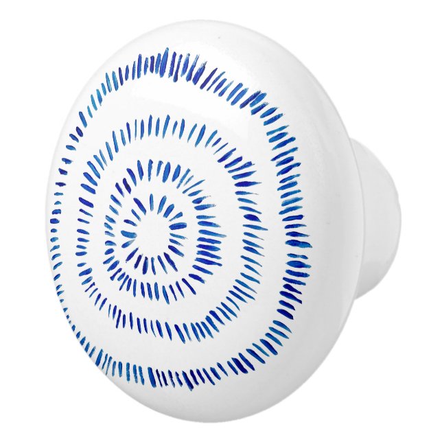 Abstract Blue Brush Stroke Painting Pattern Ceramic Knob (Right)