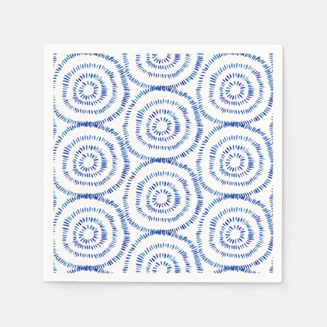 Abstract Blue Brushstroke Circle Coastal Napkin (Front)