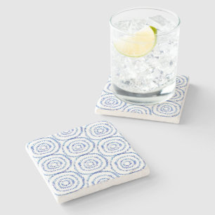 Abstract Blue Brushstroke Circle Coastal Stone Coaster