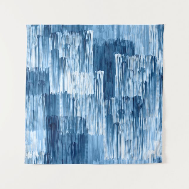 Abstract blue brushstrokes painting pattern tapestry (Front)