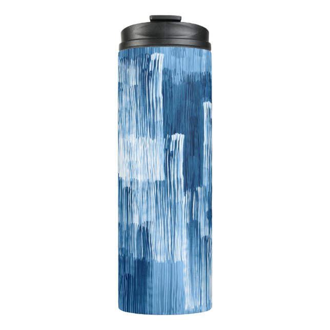 Abstract blue brushstrokes painting pattern thermal tumbler (Front)