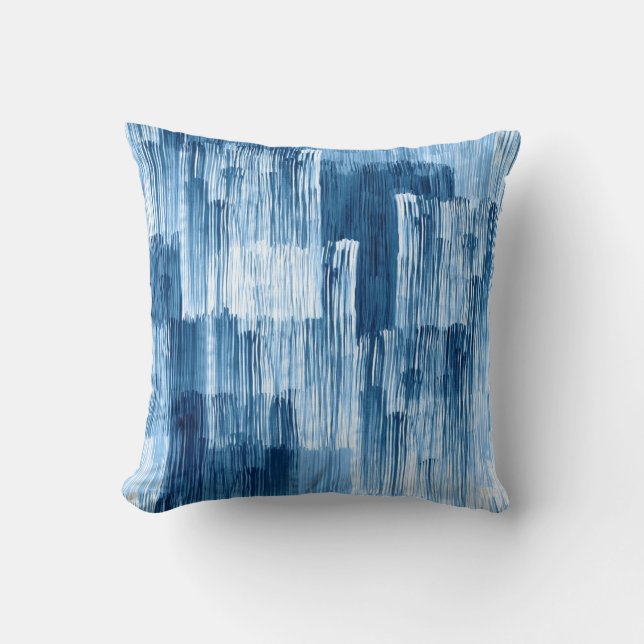 Abstract blue brushstrokes painting pattern throw pillow (Front)