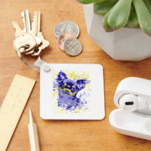 Abstract Blue Chihuahua Keychain