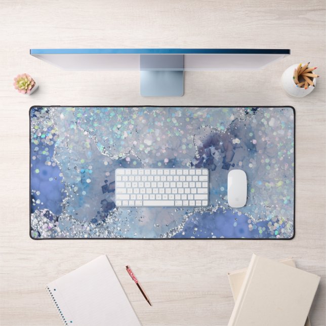 abstract blue chunky glitter design desk mat (Office 1)
