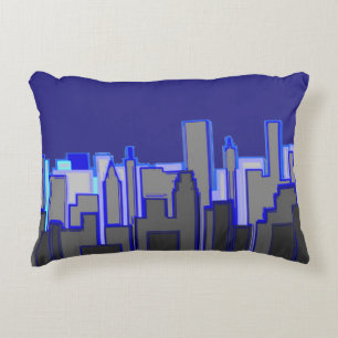 Abstract Blue City Skyline Art Accent Pillow