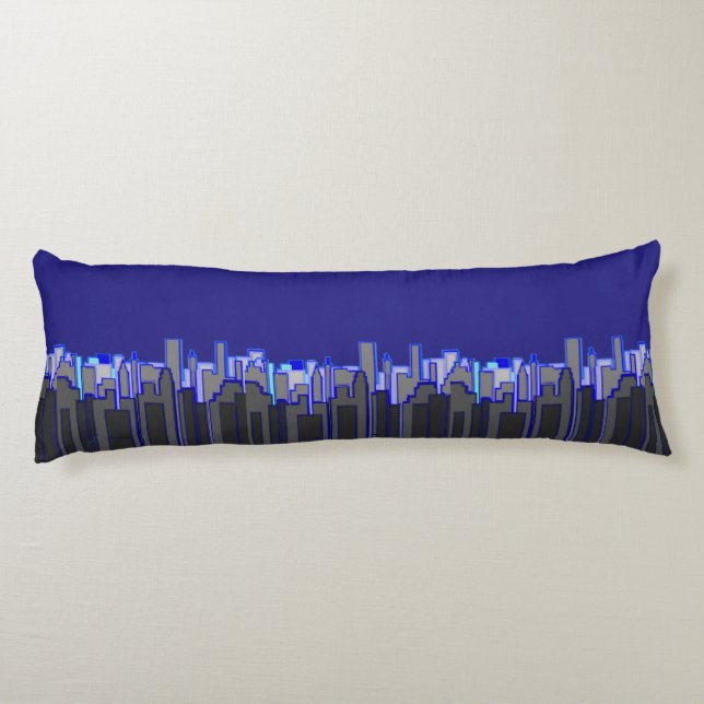 Abstract Blue City Skyline Art Body Pillow (Back)