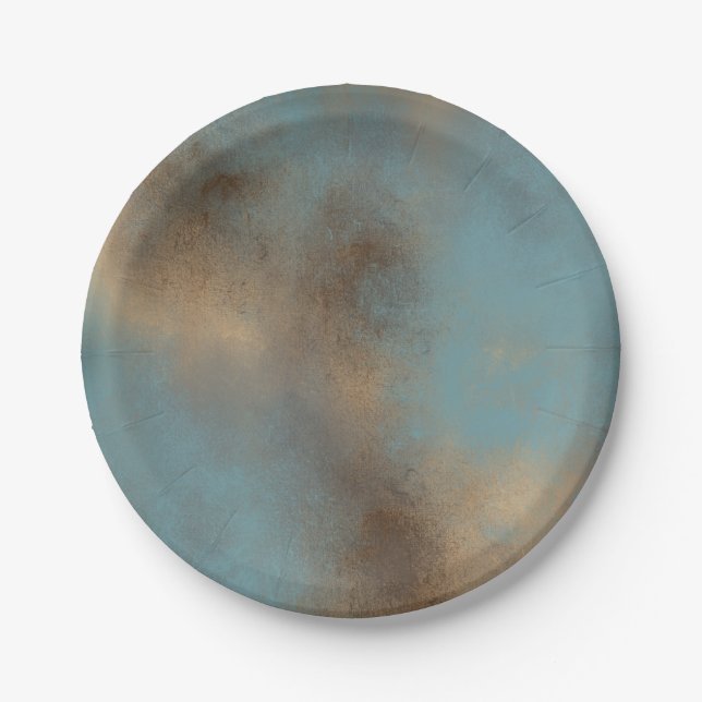 Abstract Blue Cream Art Paper Plate (Front)