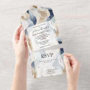 Abstract Blue Cream Sea Sand Ocean Beach All In One Invitation