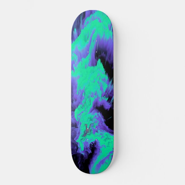 Abstract Blue, Cyan and Black Fluid Pattern Skateboard (Front)