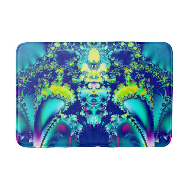Abstract Blue Cyan Green Fractal Bath Mat (Front)