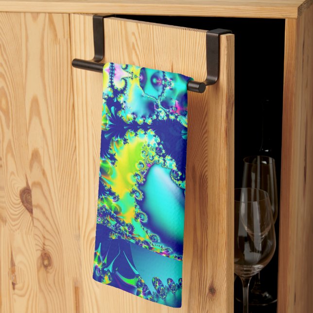 Abstract Blue Cyan Green Fractal Kitchen Towel (Thirds Fold)
