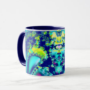 Abstract Blue Cyan Green Fractal Mug