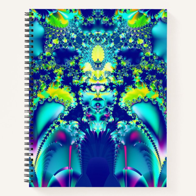 Abstract Blue Cyan Green Fractal Notebook (Front)