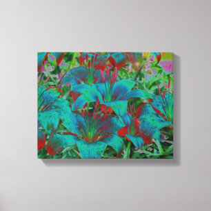 Abstract Blue Daylilies Raindrops Flower Canvas Print