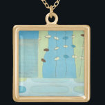 Abstract Blue Egg Parade Gold Plated Necklace<br><div class="desc">Blue,  white and brown eggs parade on strings in this abstract painting by June Erica Vess. Separated into different panels,  this piece features different shades of blue in the background as well as green. Get yours today!</div>