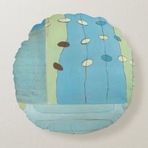 Abstract Blue Egg Parade Round Pillow