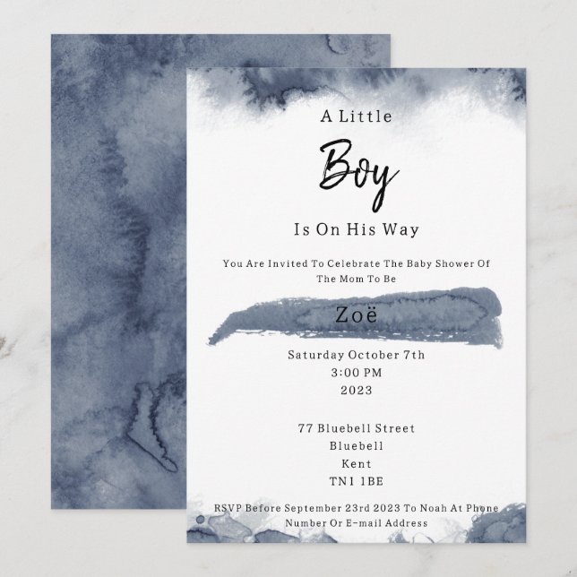 Abstract Blue Elements Sweet Baby Boy Baby Shower Invitation (Front/Back)