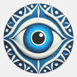 Abstract Blue Evil Eye Symbol Classic Round Sticker