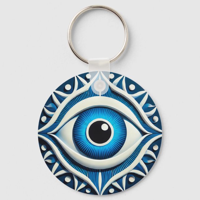 Abstract Blue Evil Eye Symbol Keychain (Front)