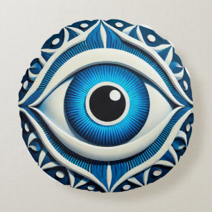 Abstract Blue Evil Eye Symbol Protection Style 👁️ Round Pillow