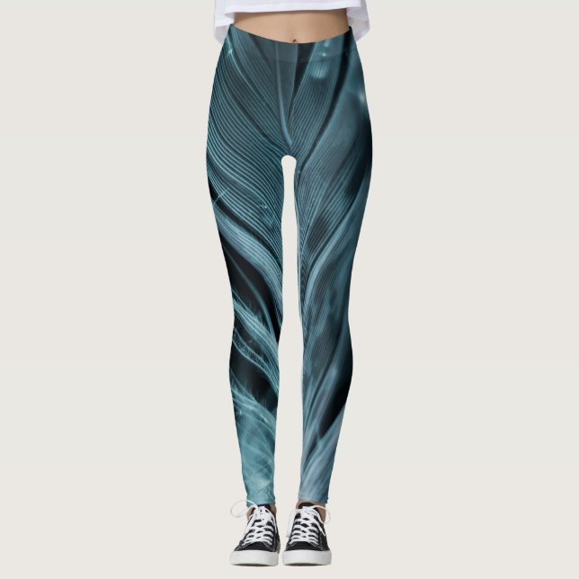 Abstract Blue Feathery Lines Leggings (Front)